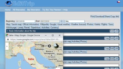 On-line plánovač cest a kalendář dovolené EditTrip